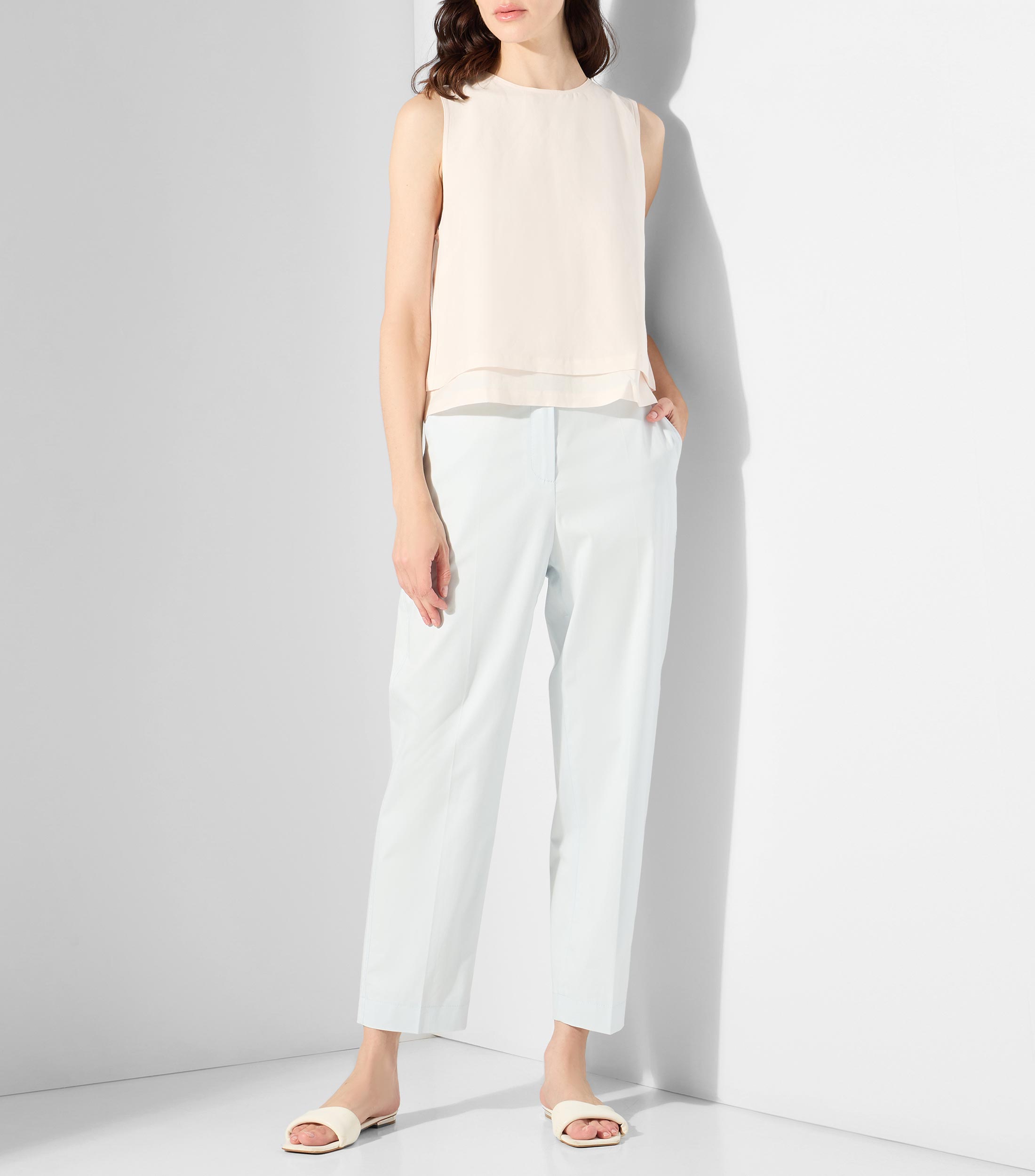 Pantalones tobilleros regular de algodón elástico Mujer